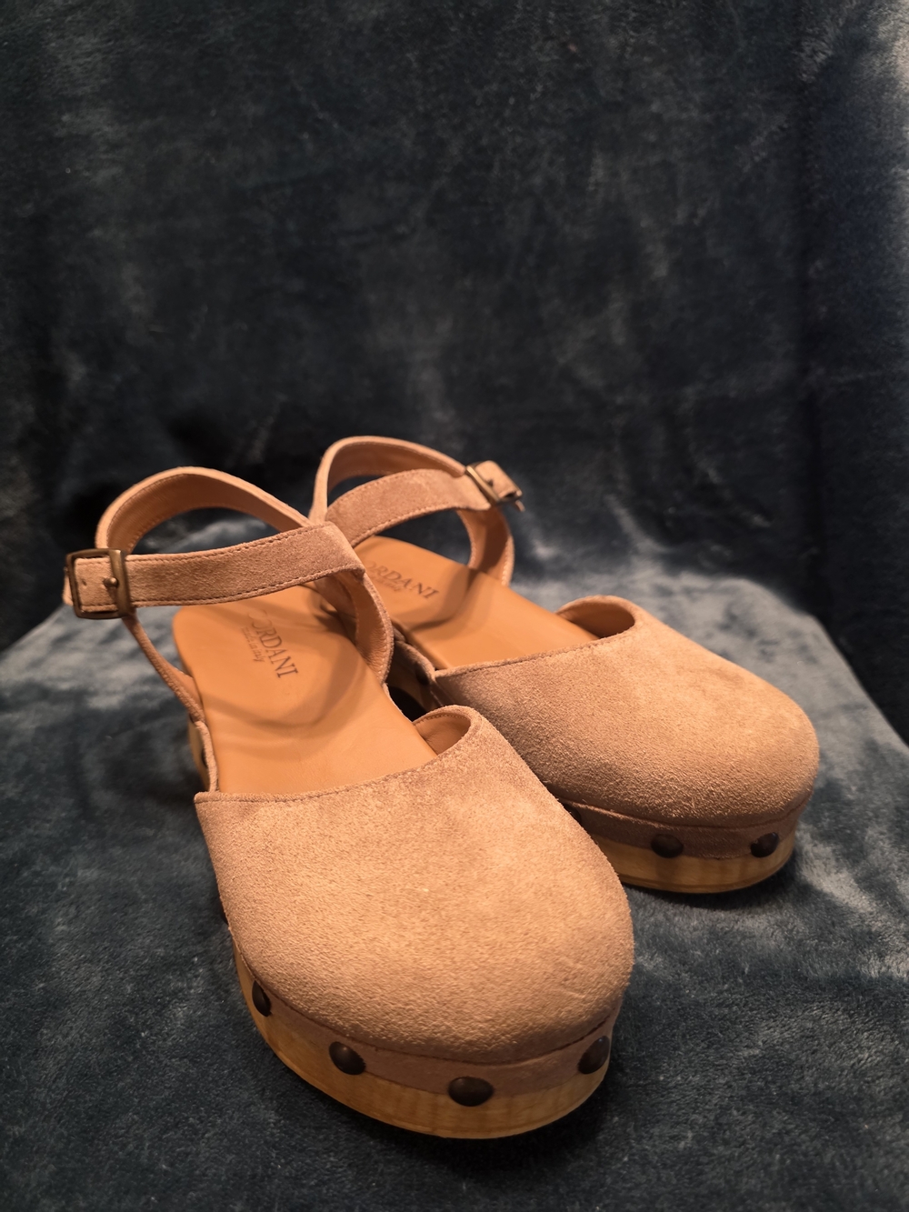 Cordani Suede Tan Platform Clog Sandals with Ankle Strap